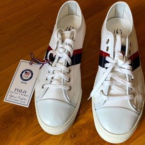 Polo 2020 Olympic Sneakers Opening Ceremony size 9.5M White w Red & Blue Stripe